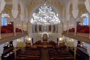 Congregants praying in a synagogue