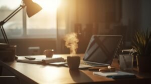 Calm workspace symbolizing peace through morning prayer